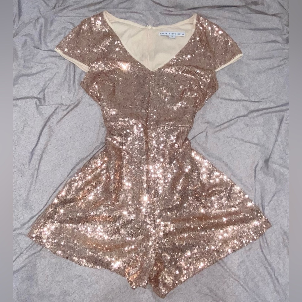 HYFVE Sequin Romper in rose gold